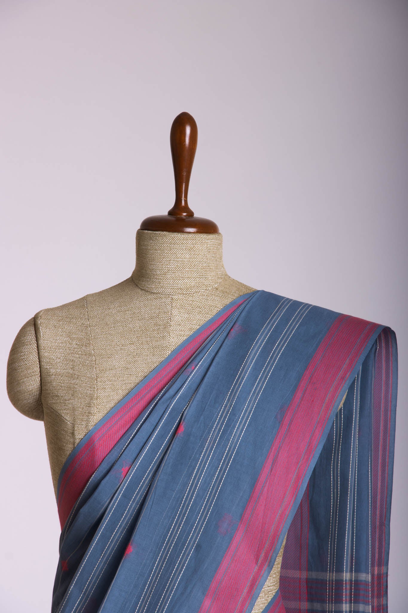 Venkatagiri Cotton saree in Grape Purple with hand woven lines and buttas - (SA-076) - Dakshin Weaves