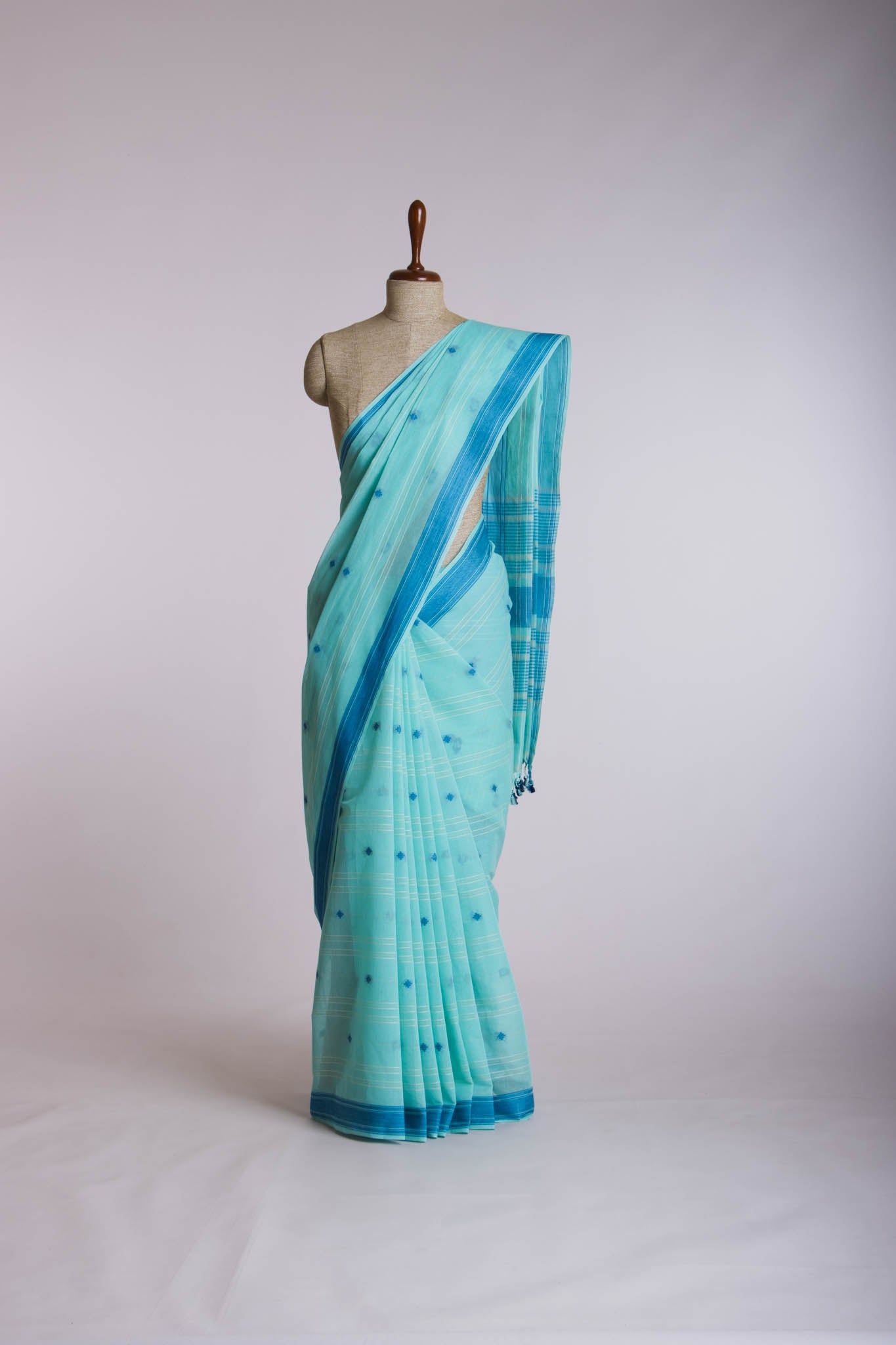 Venkatagiri Cotton saree in Grape Purple with hand woven lines and buttas - (SA-076) - Dakshin Weaves