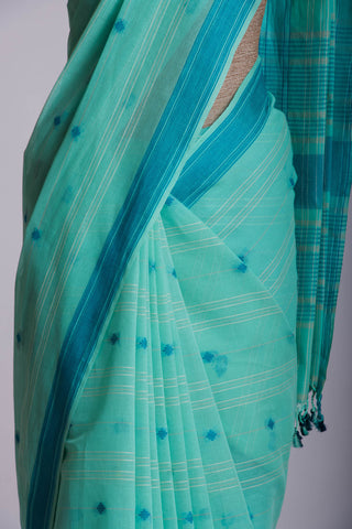 Venkatagiri Cotton saree in Grape Purple with hand woven lines and buttas - (SA-076) - Dakshin Weaves