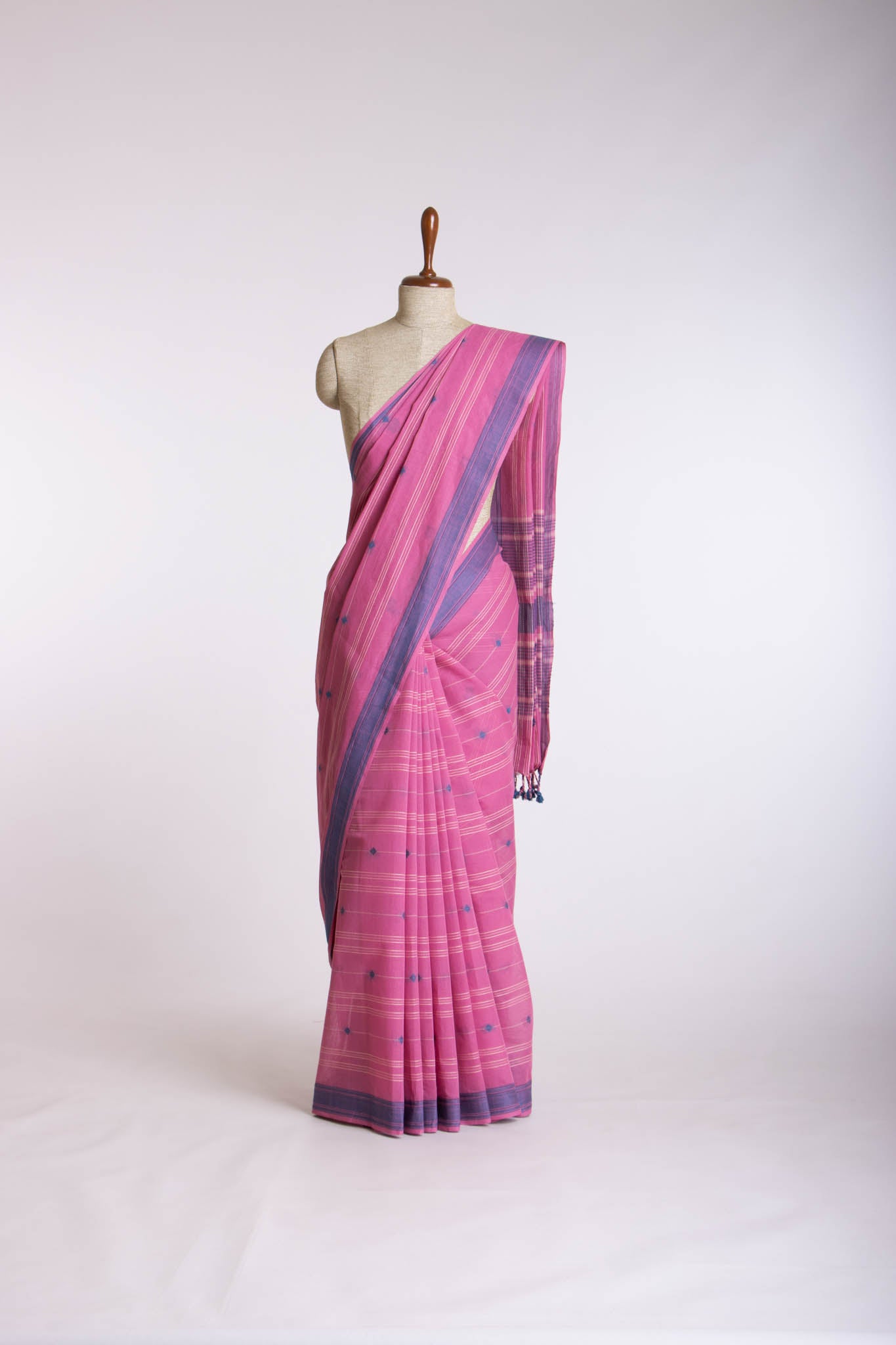 Venkatagiri Cotton saree in Grape Purple with hand woven lines and buttas - (SA-076) - Dakshin Weaves