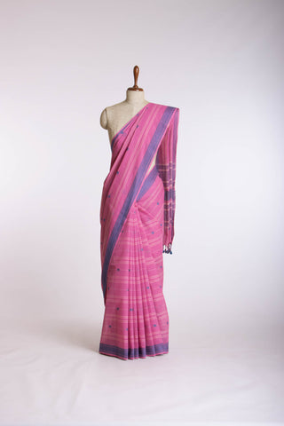 Venkatagiri Cotton saree in Grape Purple with hand woven lines and buttas - (SA-076) - Dakshin Weaves