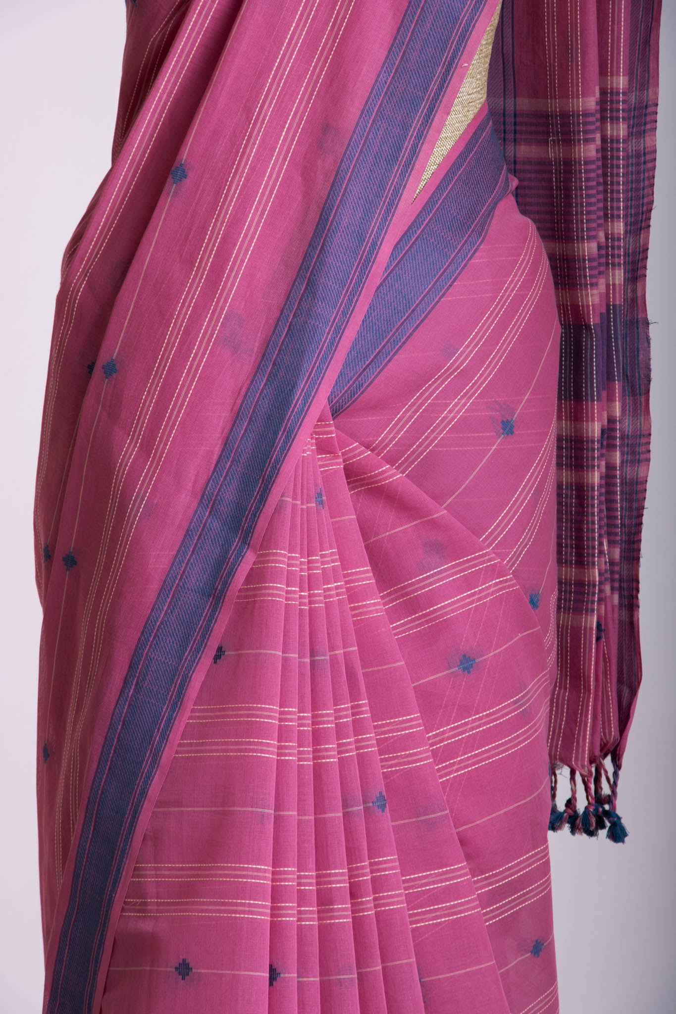 Venkatagiri Cotton saree in Grape Purple with hand woven lines and buttas - (SA-076) - Dakshin Weaves