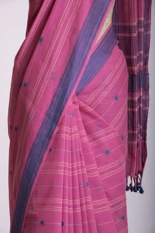 Venkatagiri Cotton saree in Grape Purple with hand woven lines and buttas - (SA-076) - Dakshin Weaves