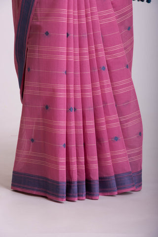 Venkatagiri Cotton saree in Grape Purple with hand woven lines and buttas - (SA-076) - Dakshin Weaves