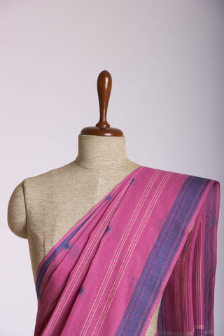Venkatagiri Cotton saree in Grape Purple with hand woven lines and buttas - (SA-076) - Dakshin Weaves